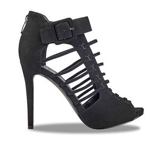 Size 8 G By GUESS Black 4" Stilettos High Heels Faux Suede Caged Ankle Booties